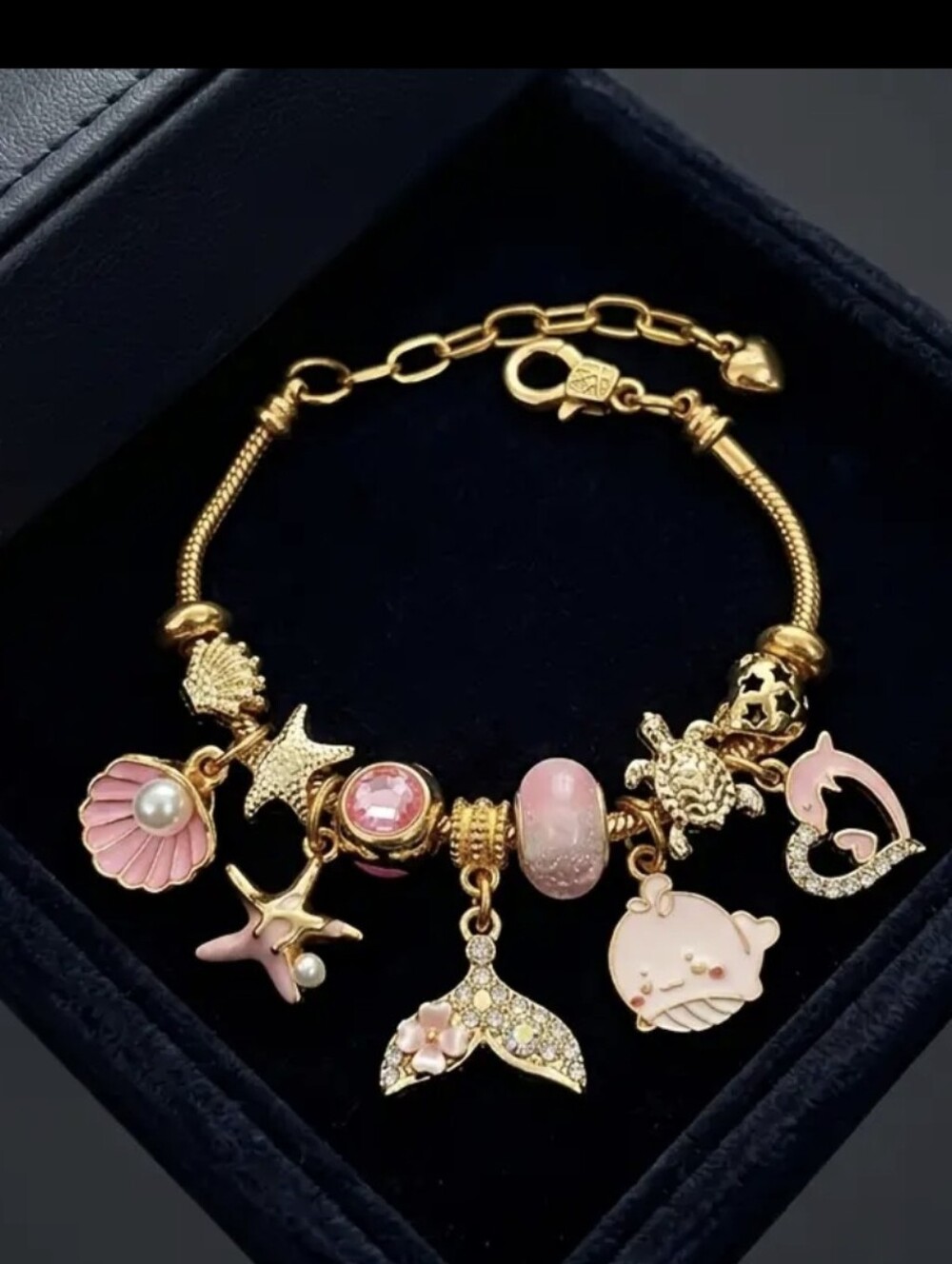Gold Plated Seashell Starfish Water Whale Themed Charm Bracelet